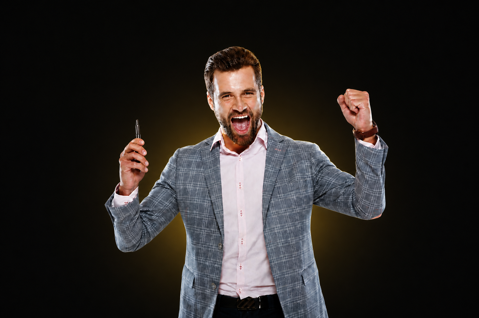Investor celebrating a successful market decision